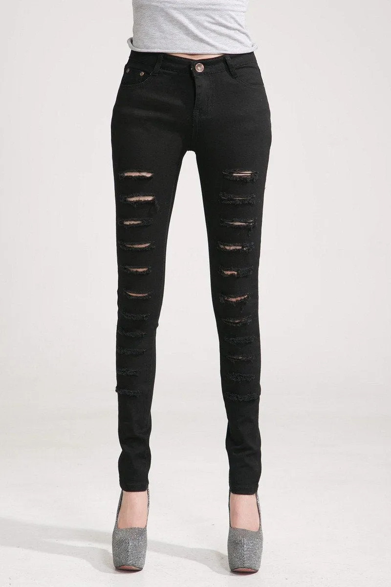Plus Size Low Waist Holes Straight Slim Pants