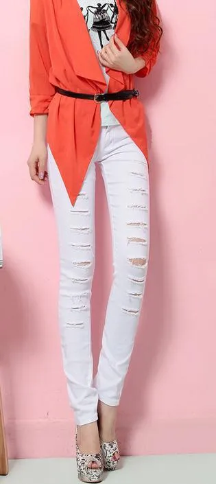 Plus Size Low Waist Holes Straight Slim Pants