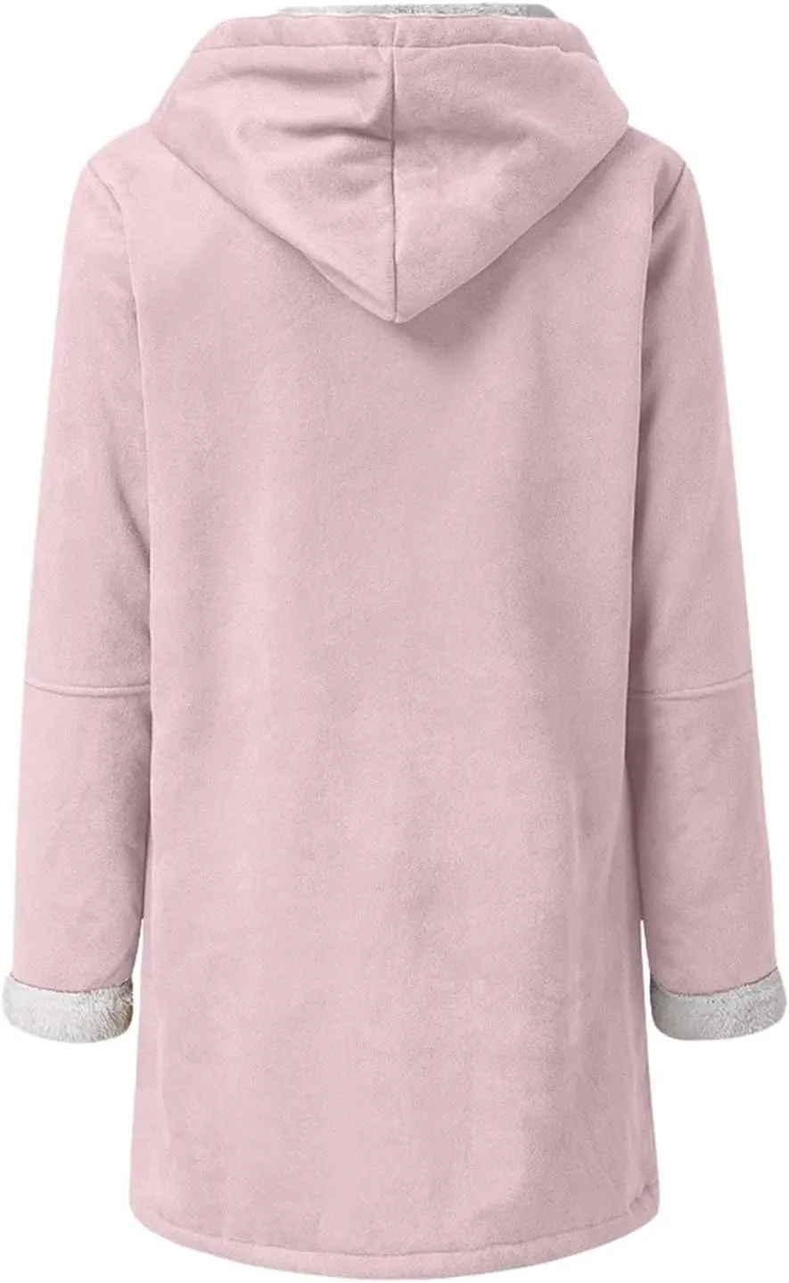 Plus Size Winter Coats for Women 2024 Warm Sherpa Fleece Lined Distressed Jackets Hooded Parka Faux Suede Pea Coat Outerwear