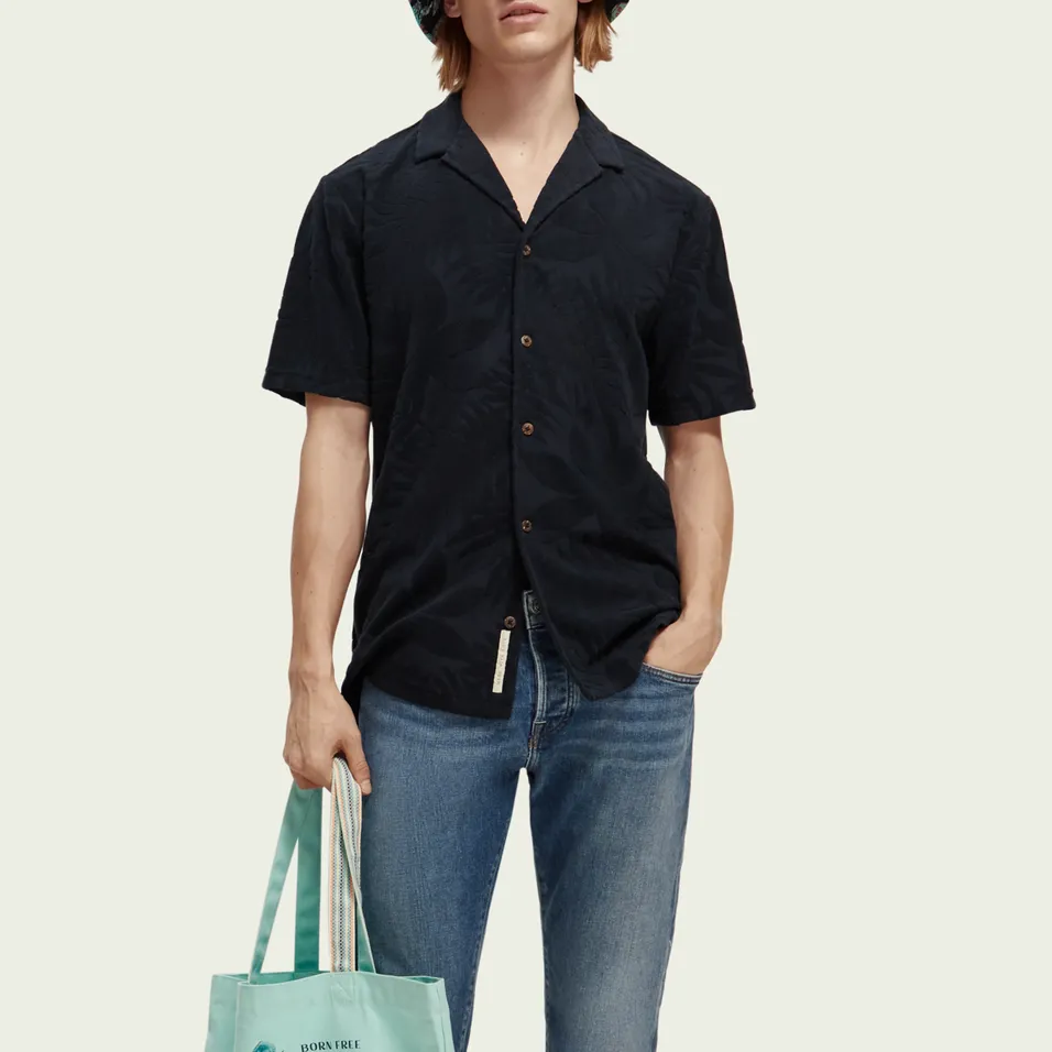 Printed Jacquard Camp Shirt (Navy)