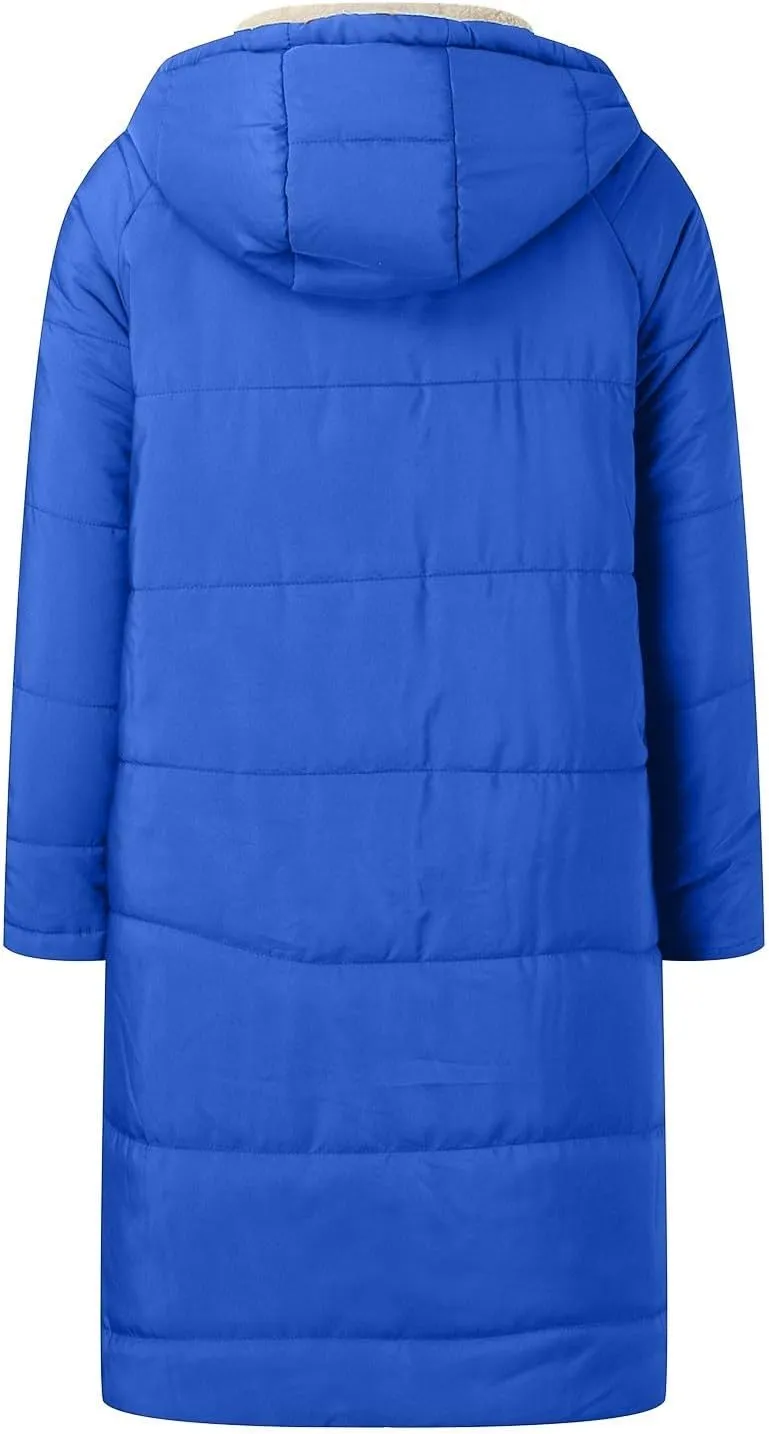 Puffer Coats for Women Winter Warm Fleece Lined Reversible Hooded Down Jackets with Pockets Knee Length Outerwear 2024