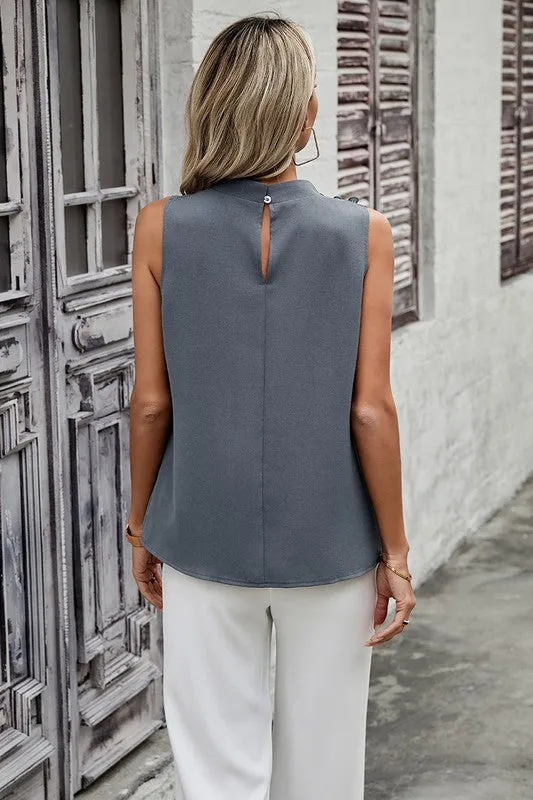 Raise Your Standards Blue Grey Sleeveless Ruched Top (Size Medium)