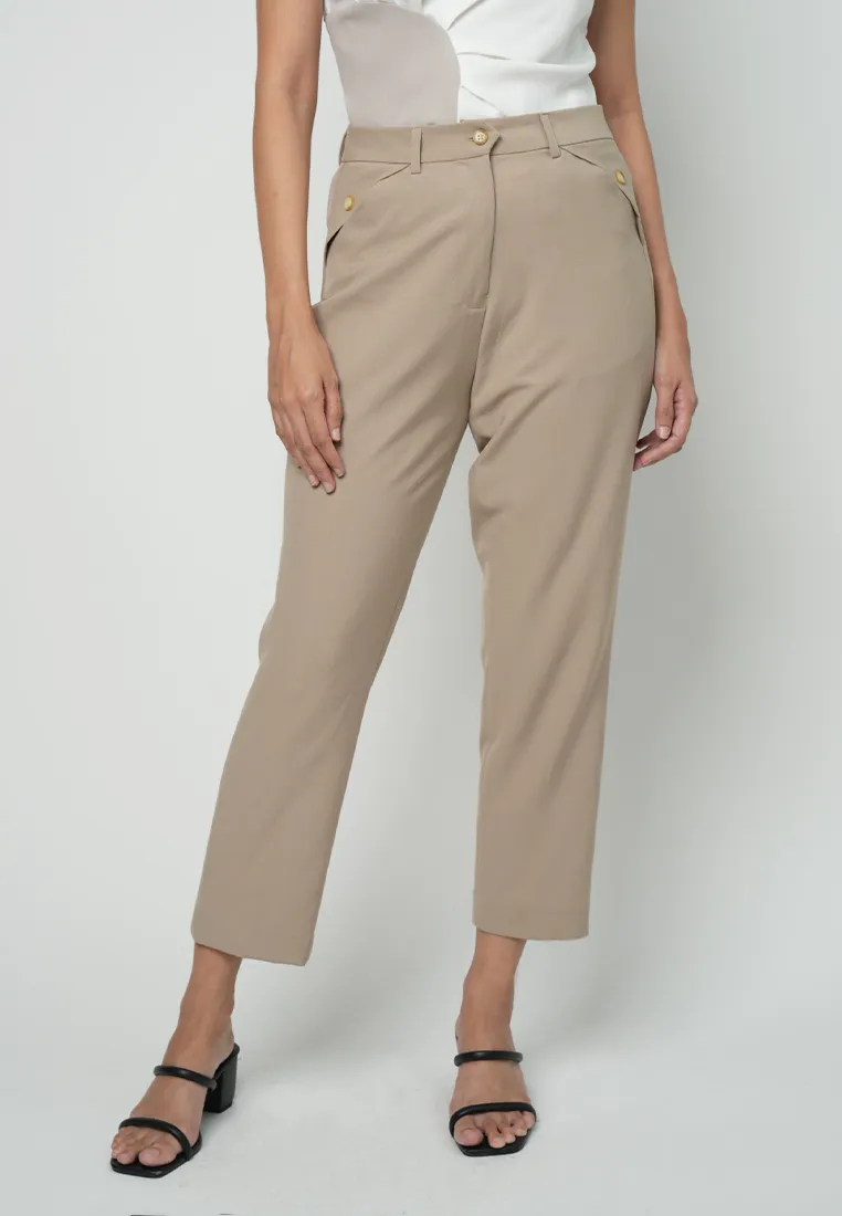 Renee Slim Pants with a Buttoned Detail in the Pocket
