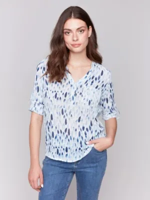 Roll-Up Sleeve Cotton Gauze Blouse