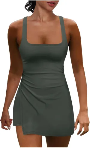 Rompers for Women Summer Tennis Dress Built in Shorts 2025 Sleeveless Bodycon Mini Athletic Romper Skort Vest Dresses