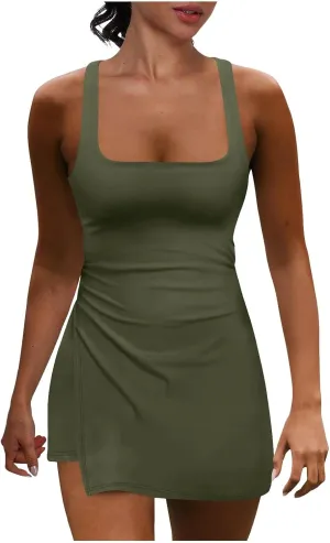 Rompers for Women Summer Tennis Dress Built in Shorts 2025 Sleeveless Bodycon Mini Athletic Romper Skort Vest Dresses