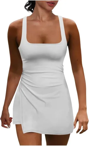 Rompers for Women Summer Tennis Dress Built in Shorts 2025 Sleeveless Bodycon Mini Athletic Romper Skort Vest Dresses