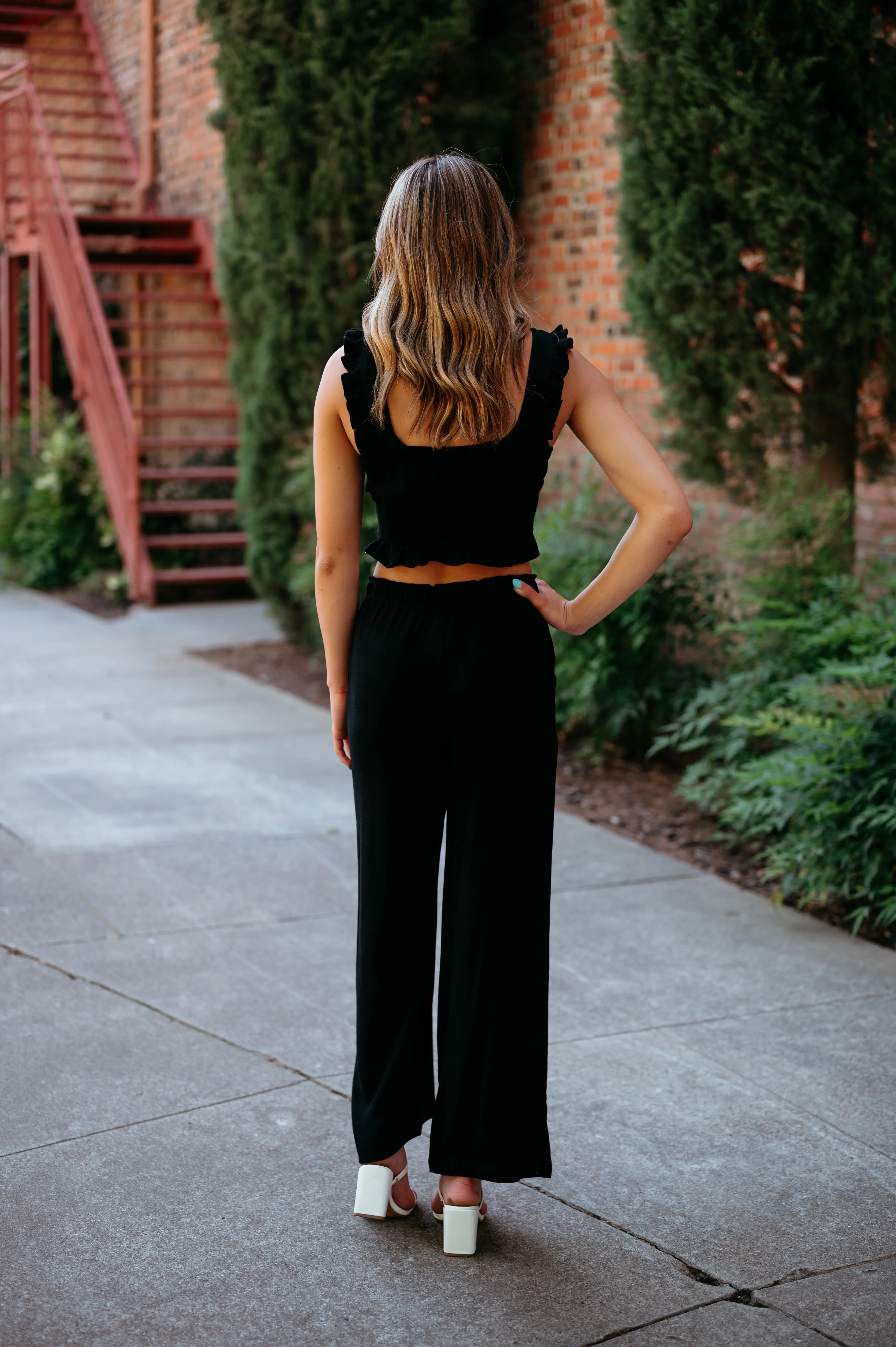 Ruffle Waist Linen Pants
