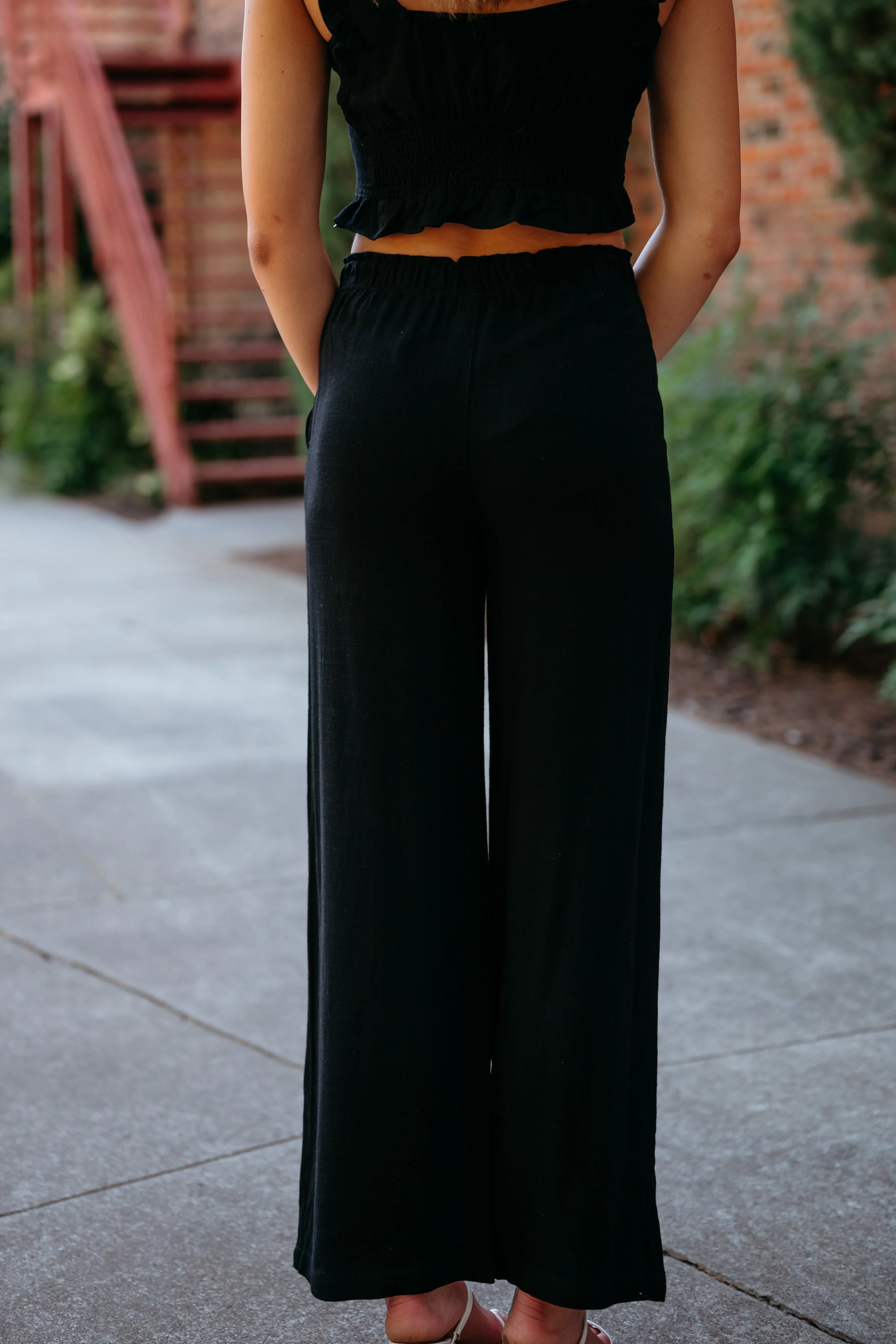 Ruffle Waist Linen Pants