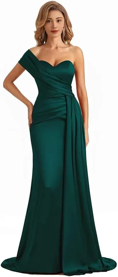 Satin Long Mermaid Bridesmaid Dresses Floor Length Backless Wedding Dress for Guest