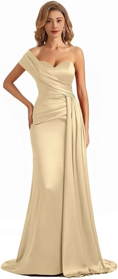 Satin Long Mermaid Bridesmaid Dresses Floor Length Backless Wedding Dress for Guest