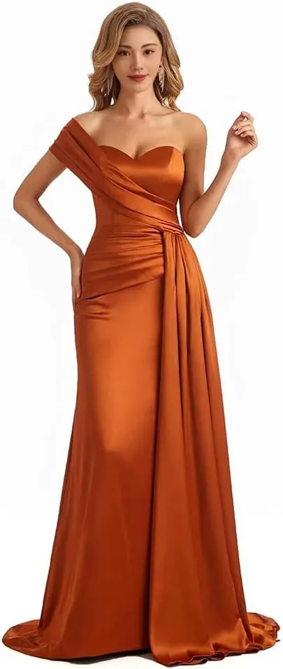 Satin Long Mermaid Bridesmaid Dresses Floor Length Backless Wedding Dress for Guest