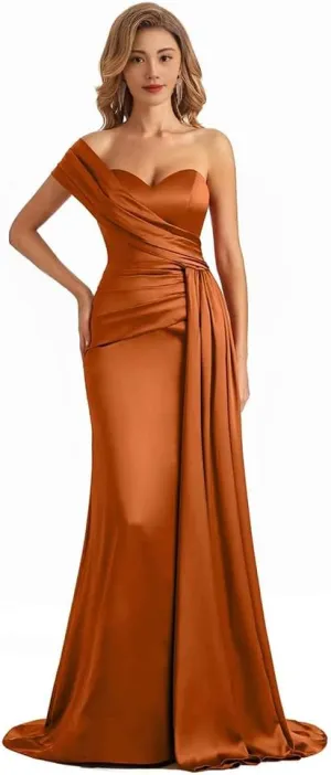 Satin Long Mermaid Bridesmaid Dresses Floor Length Backless Wedding Dress for Guest