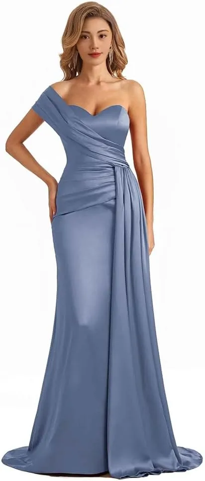 Satin Long Mermaid Bridesmaid Dresses Floor Length Backless Wedding Dress for Guest
