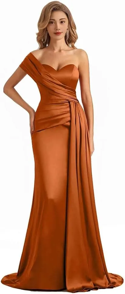Satin Long Mermaid Bridesmaid Dresses Floor Length Backless Wedding Dress for Guest