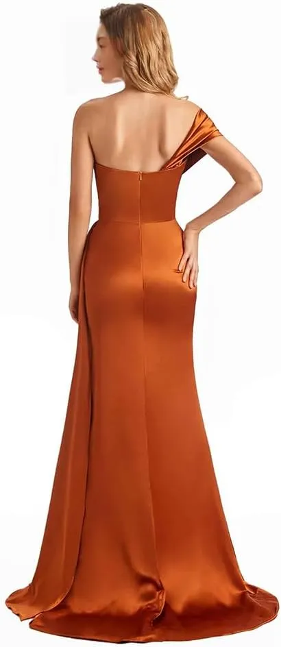 Satin Long Mermaid Bridesmaid Dresses Floor Length Backless Wedding Dress for Guest