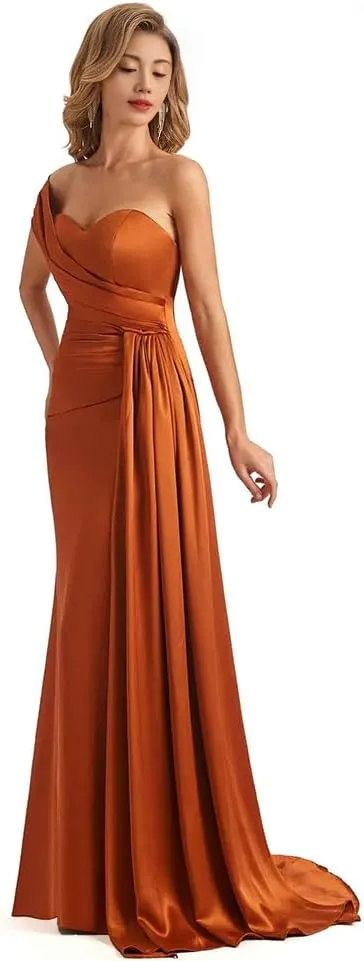 Satin Long Mermaid Bridesmaid Dresses Floor Length Backless Wedding Dress for Guest