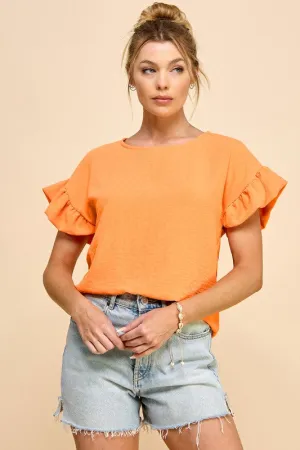 Say You Love Me Orange Drop Shoulder Ruffle Sleeve Top