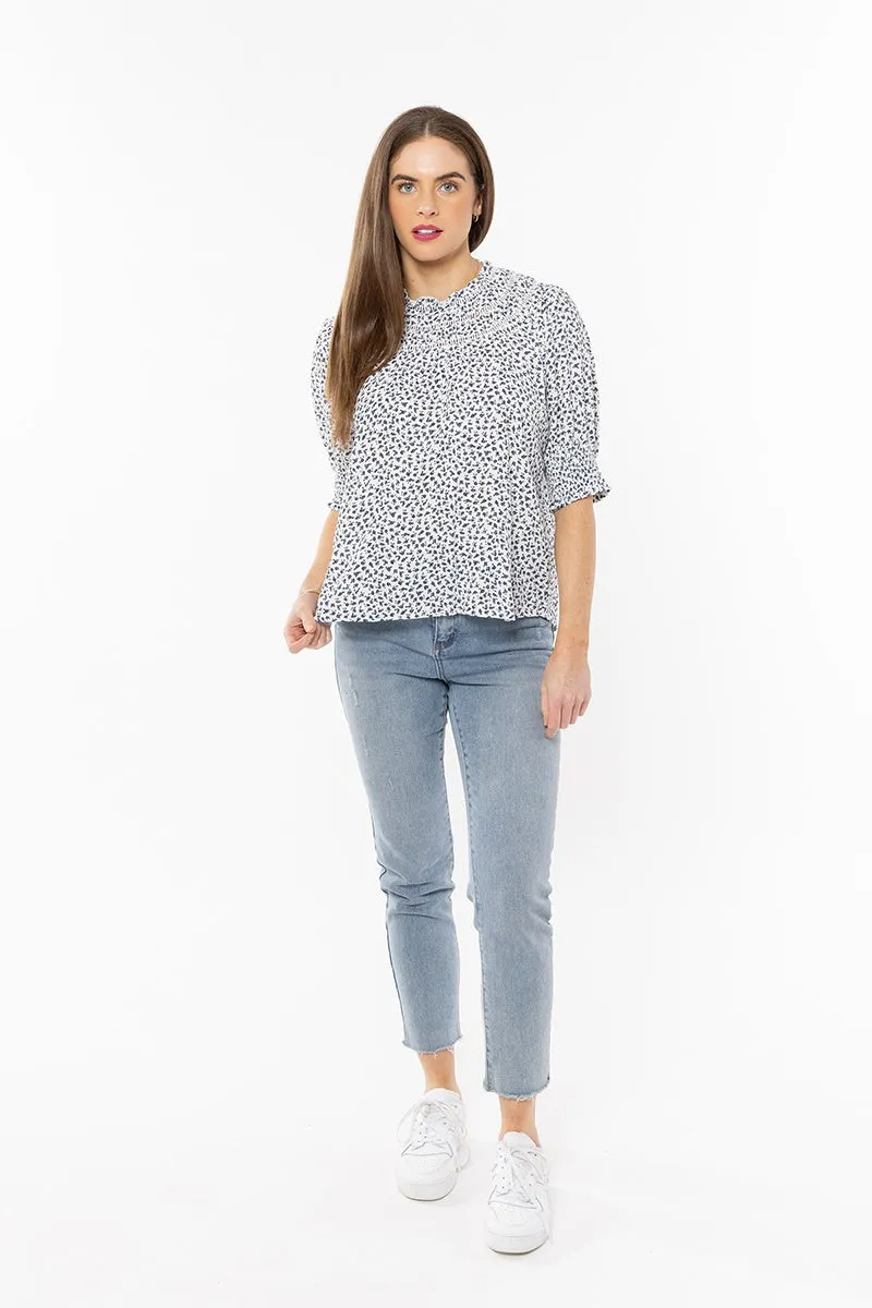 Seeking Lola - Short Sleeve Delilah Top - Navy Poppy