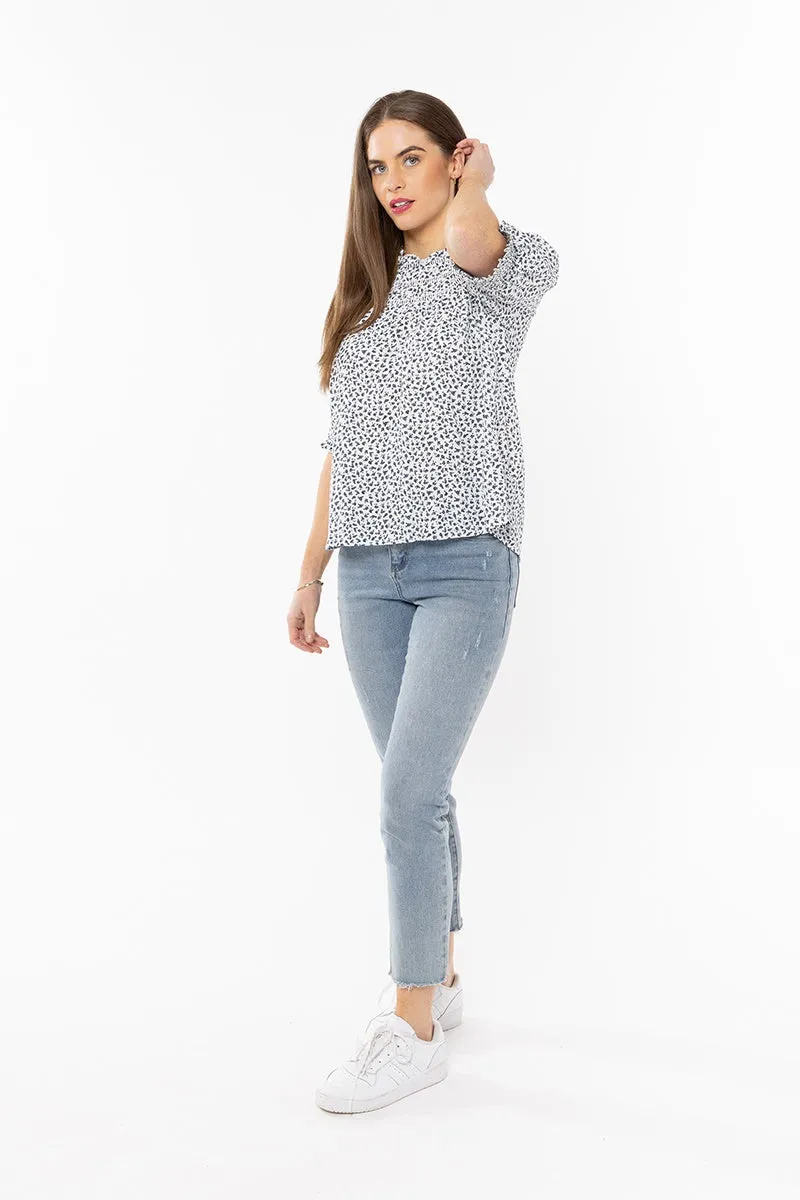 Seeking Lola - Short Sleeve Delilah Top - Navy Poppy