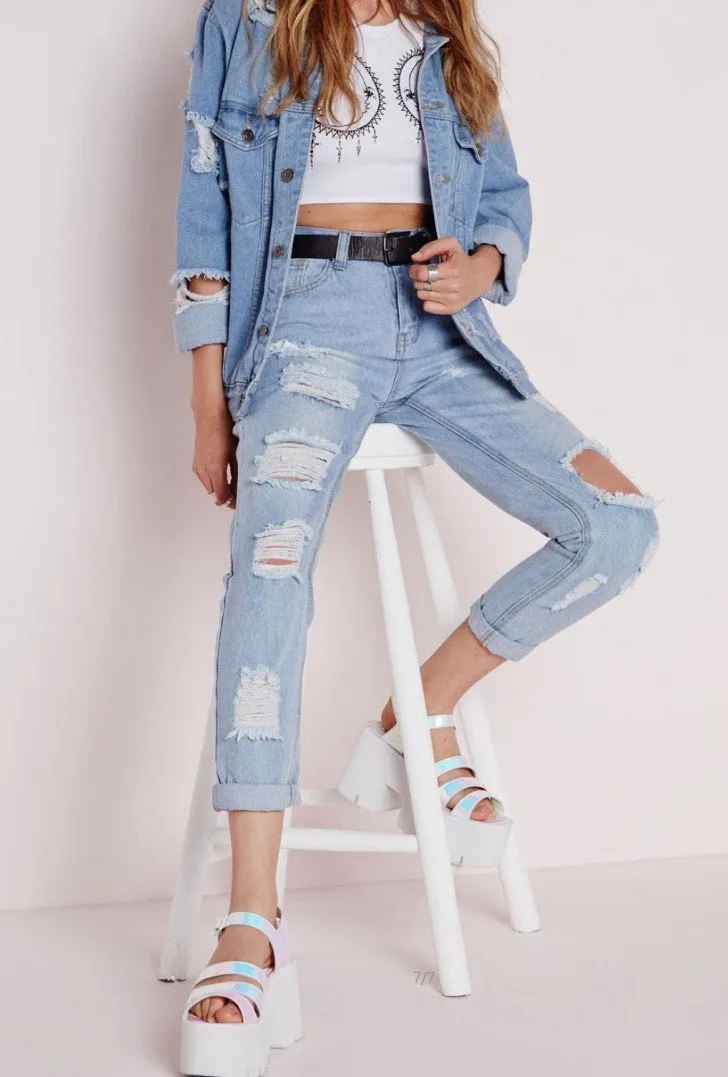 Sexy Cut Out Straight Beggar Jeans