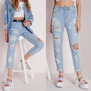 Sexy Cut Out Straight Beggar Jeans