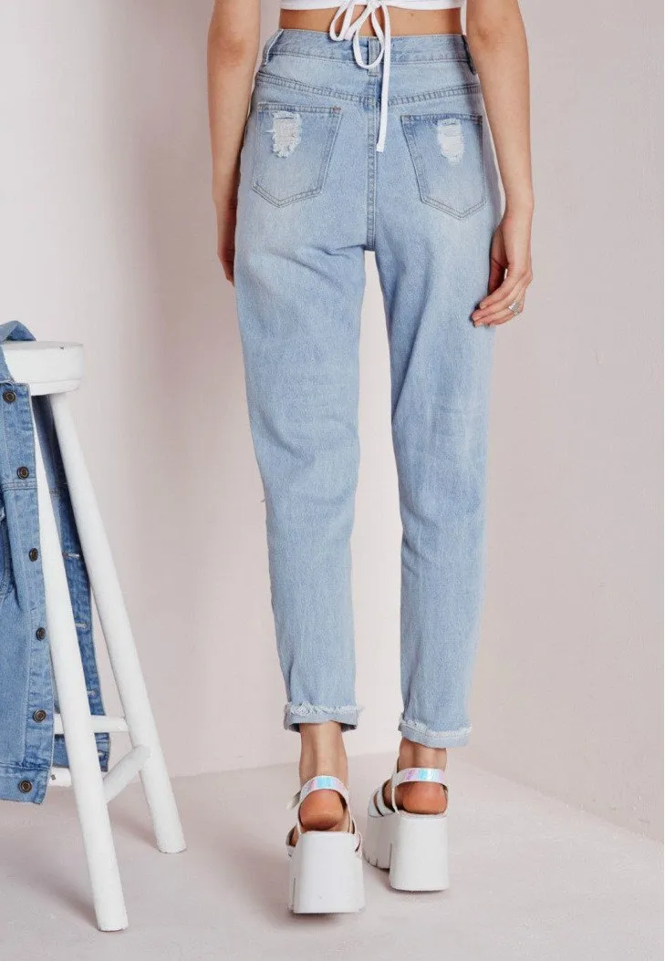 Sexy Cut Out Straight Beggar Jeans
