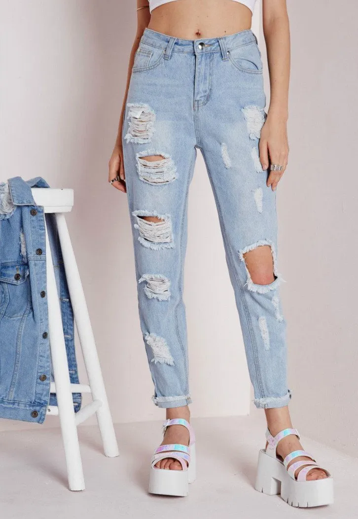 Sexy Cut Out Straight Beggar Jeans