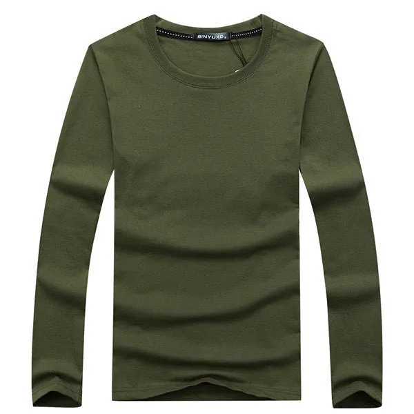 Simple Style Casual Cotton Solid Color O-Neck Long Sleeve Plus Size T-Shirt For Men
