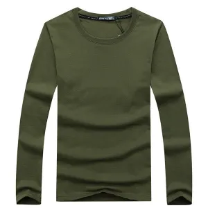 Simple Style Casual Cotton Solid Color O-Neck Long Sleeve Plus Size T-Shirt For Men