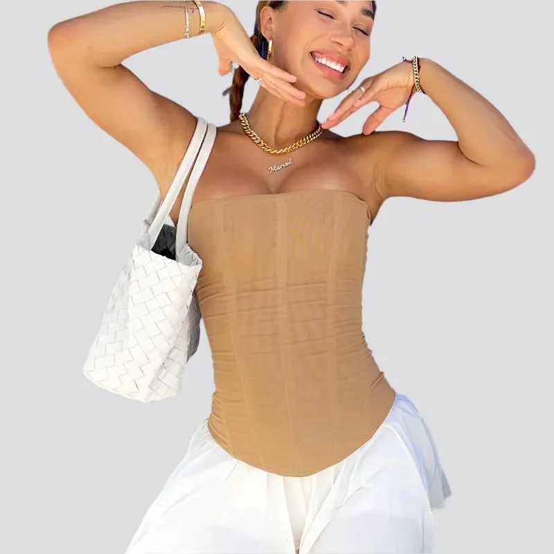 Skinny Sleeveless Tube Top Women Summer New Mesh Crop Corset Tank Party Streetwear Chest