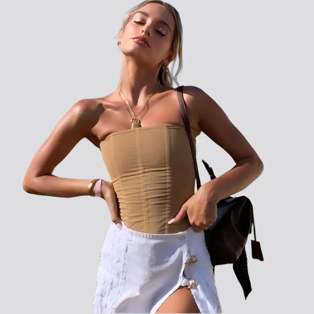 Skinny Sleeveless Tube Top Women Summer New Mesh Crop Corset Tank Party Streetwear Chest
