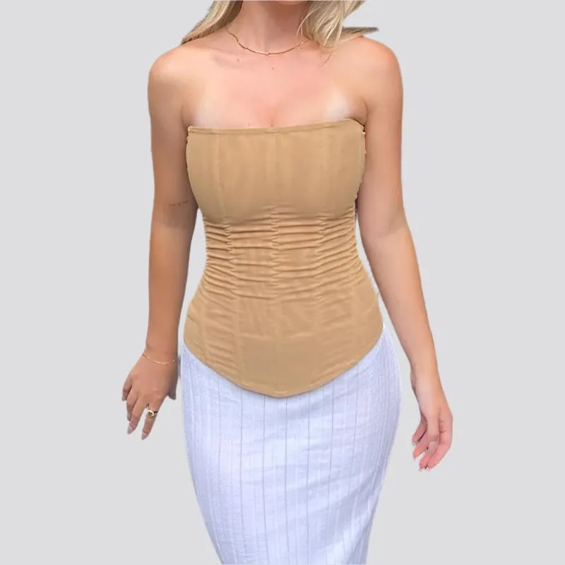 Skinny Sleeveless Tube Top Women Summer New Mesh Crop Corset Tank Party Streetwear Chest