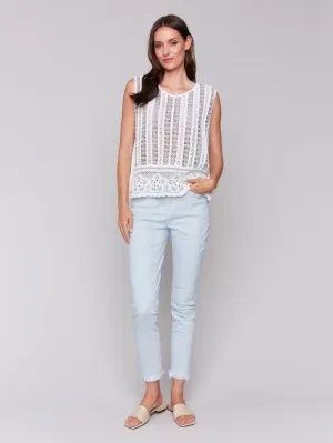 Sleeveless Floral Border Crochet Top - Bluebell