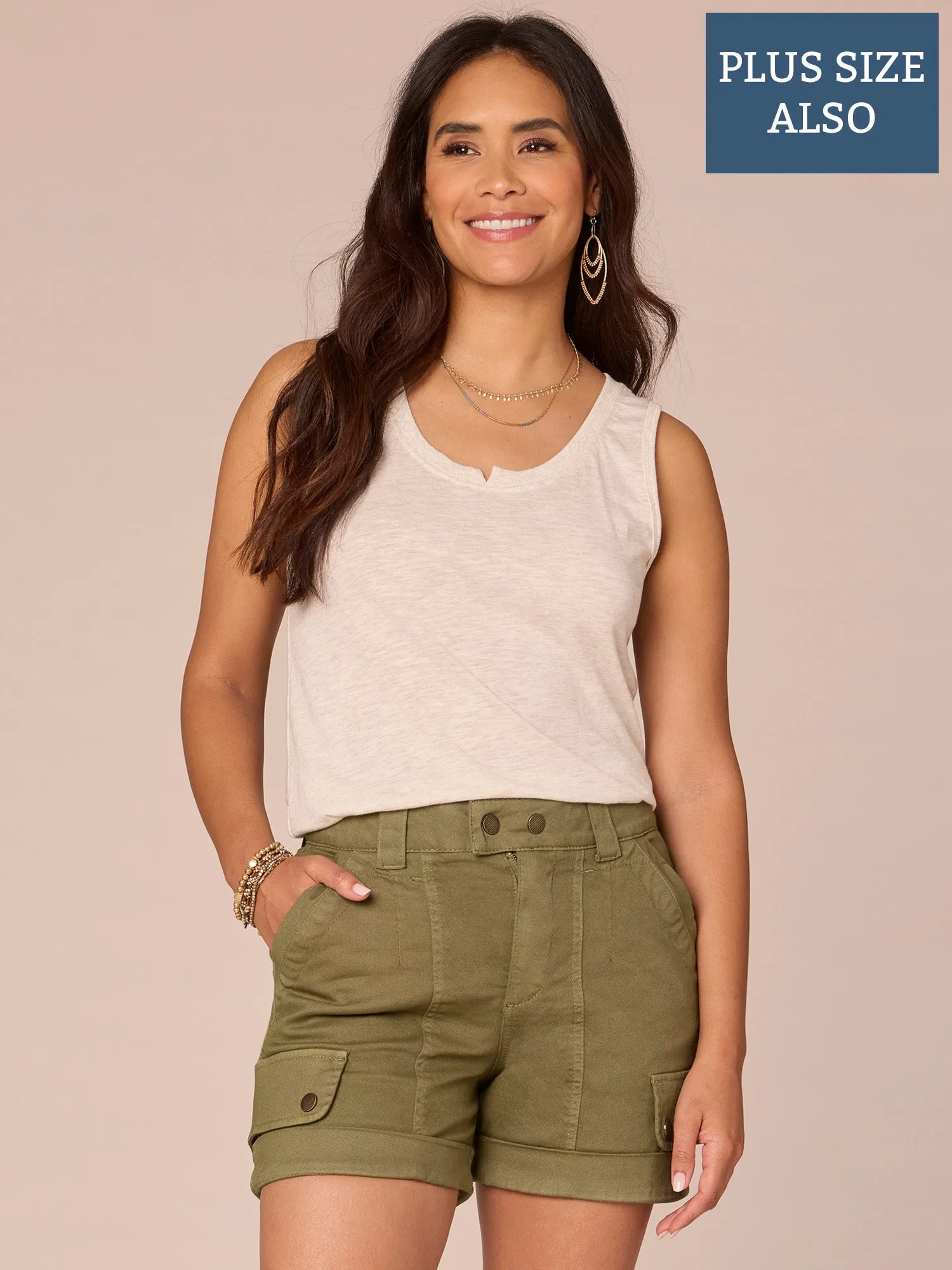 Sleeveless Notched Scoop Neck Slit Hem Plus Size Knit Tank Top