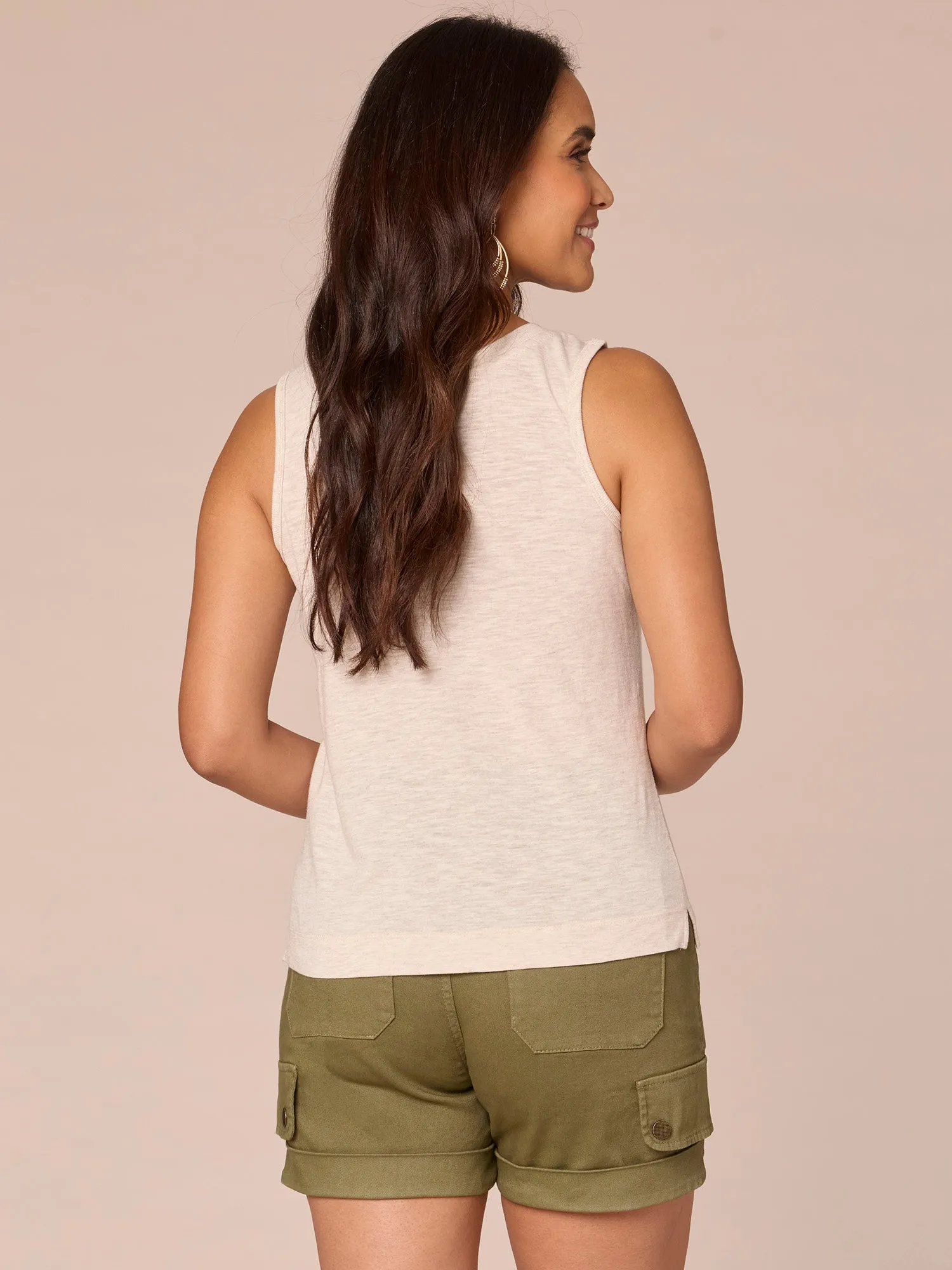 Sleeveless Notched Scoop Neck Slit Hem Plus Size Knit Tank Top