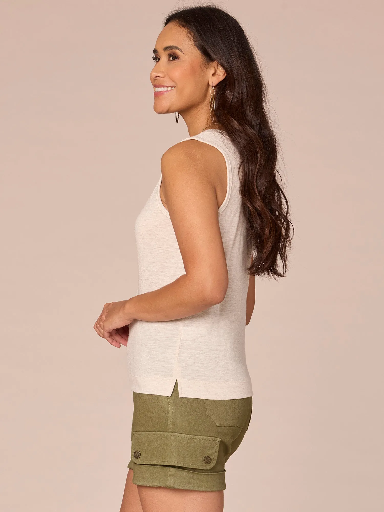 Sleeveless Notched Scoop Neck Slit Hem Plus Size Knit Tank Top