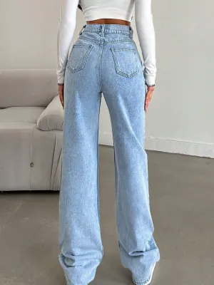Slim-Fit High-Waisted Straight-Leg Jeans, Loose and Flattering, Ins Style, No Lining