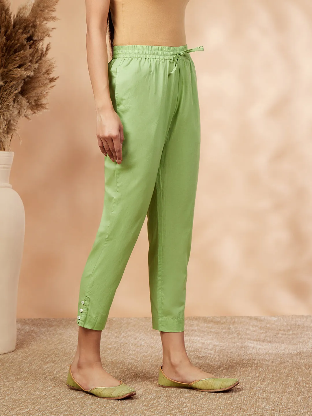 Solid Green Straight Pant