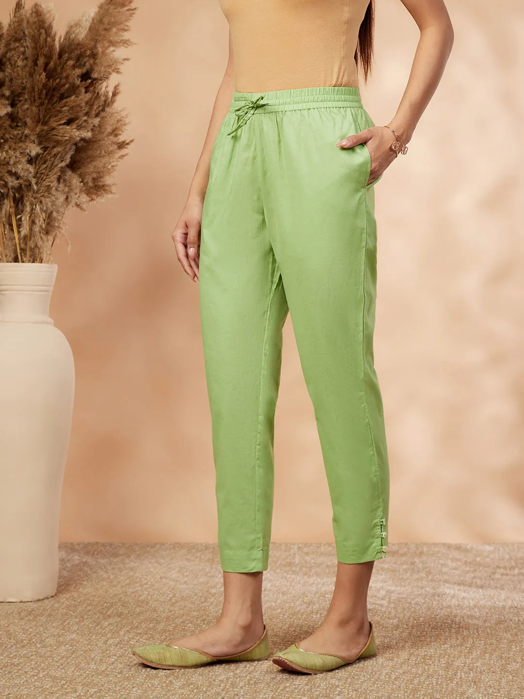 Solid Green Straight Pant