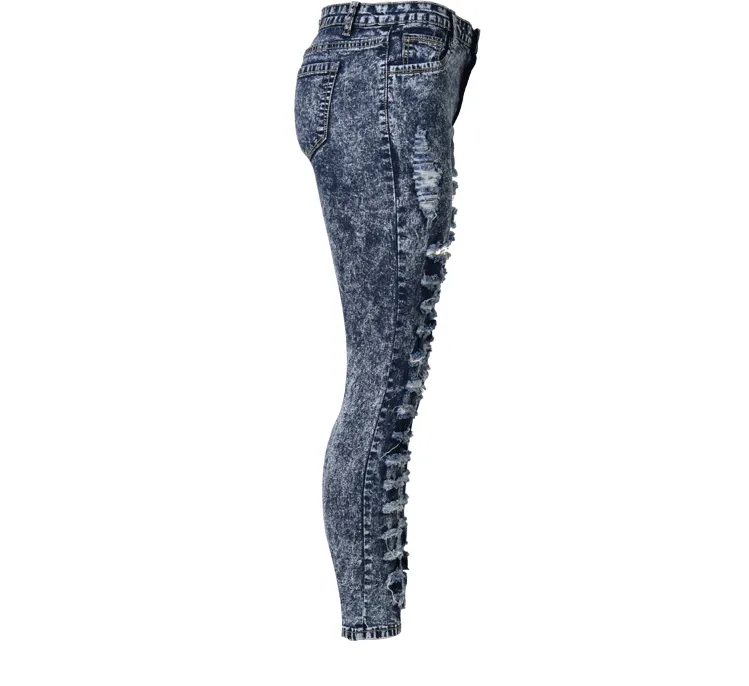 Straight Snow White Ripped Holes High Waist Skinny Plus Size Jeans