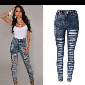 Straight Snow White Ripped Holes High Waist Skinny Plus Size Jeans