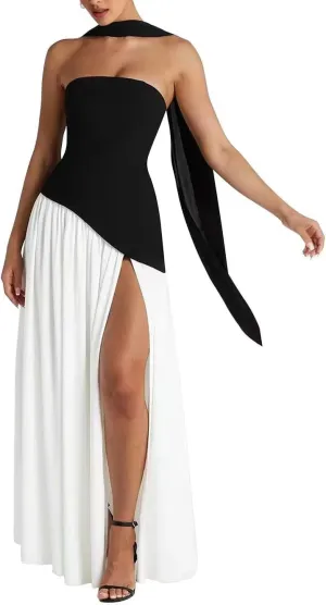 Strapless Bridesmaid Dress with Scarf Chiffon Long Prom Dresses Evening Dress