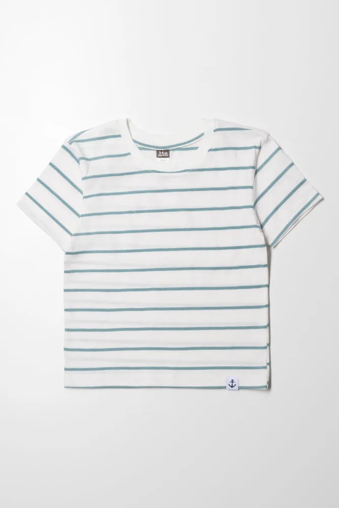Stripe Short Sleeve T-Shirt White And Teal