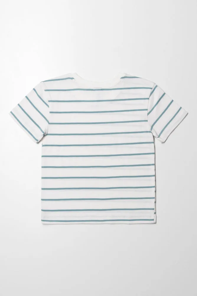 Stripe Short Sleeve T-Shirt White And Teal