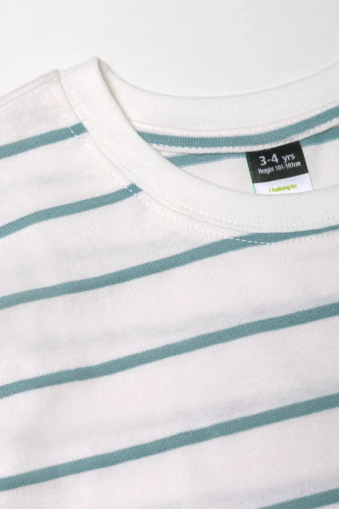 Stripe Short Sleeve T-Shirt White And Teal