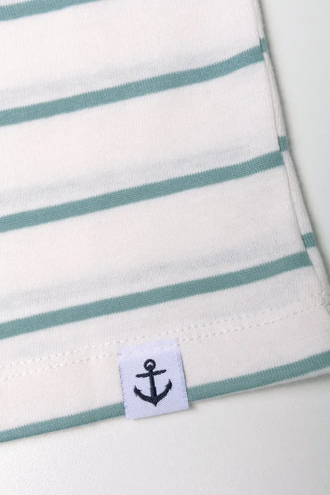 Stripe Short Sleeve T-Shirt White And Teal