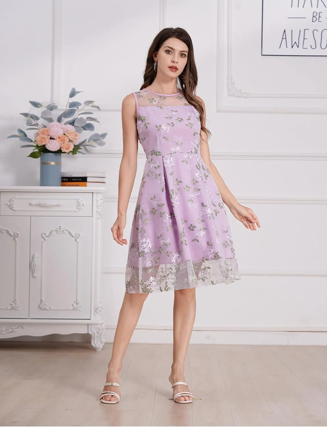 Summer Floral Embroidery Tulle Dress for Women Floral Embroidered Dress for Women Wedding Guest Formal Evening Party Gown