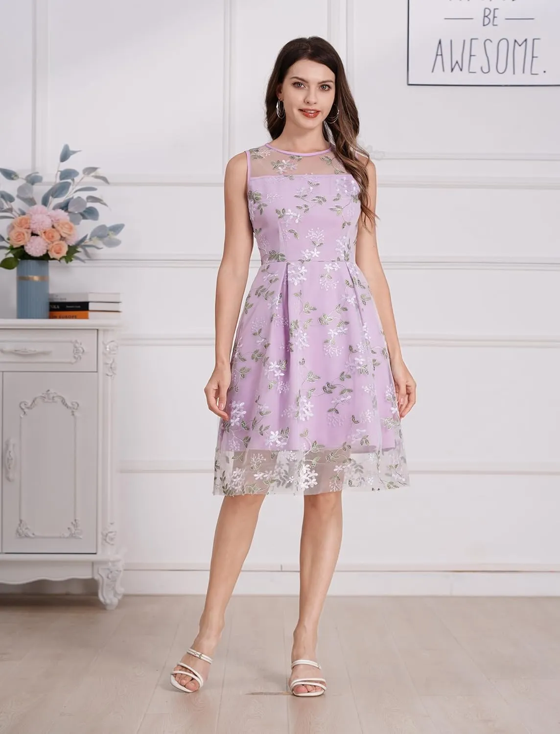 Summer Floral Embroidery Tulle Dress for Women Floral Embroidered Dress for Women Wedding Guest Formal Evening Party Gown
