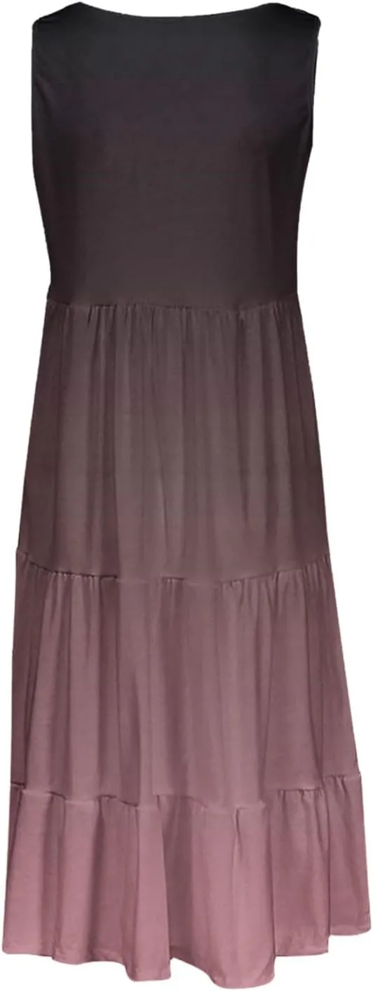 Sundresses for Women Casual Beach 2025 Summer Tank Dress Round Neck Pleated Dresses Plus Size Solid Vacation Sun Dress